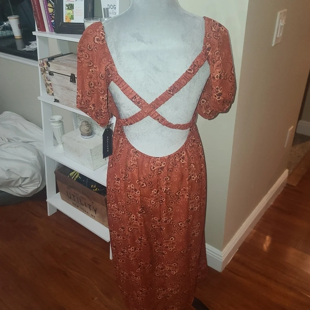 MAX and Ash Bohemian Boho maxi dress. backless criss cross Fall Thanksgiving - Picture 2 of 6